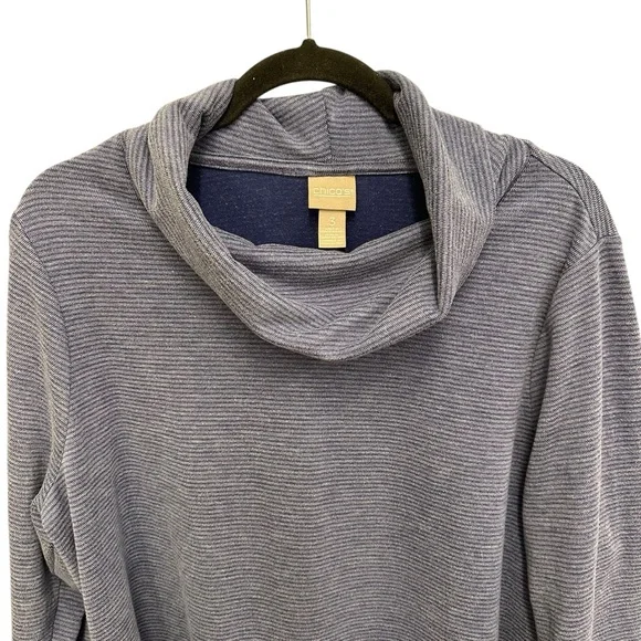 Chico’s super soft blue striped cowl neck pullover sweater Size XL - Picture 2 of 11